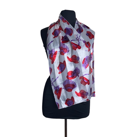 Woman's Scarf- Silk Feel, Lightweight, Fun Hats as the Print - Picture 4 of 8